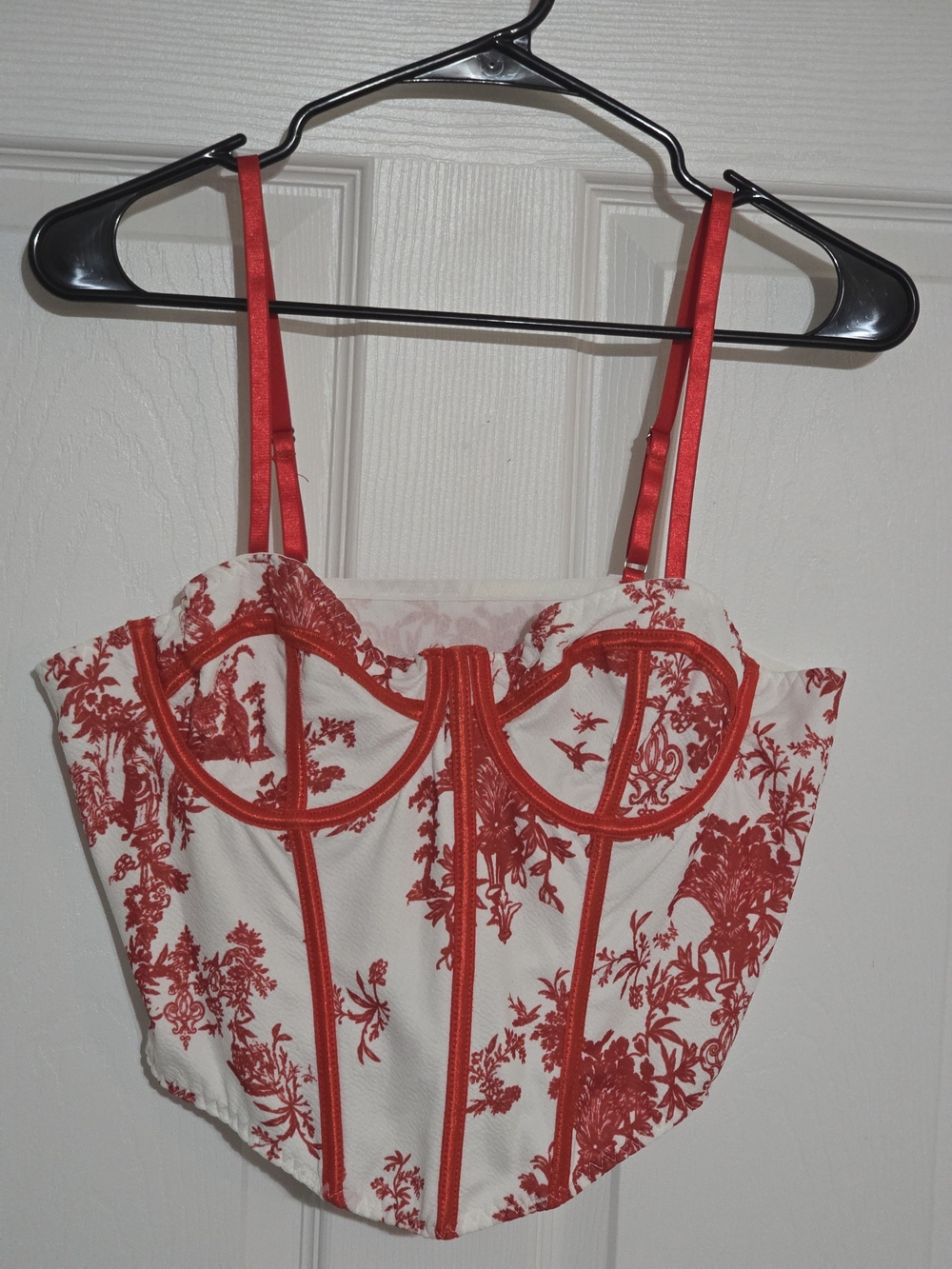 White and Red Floral Underwire Bustier Camisole - Women's Top